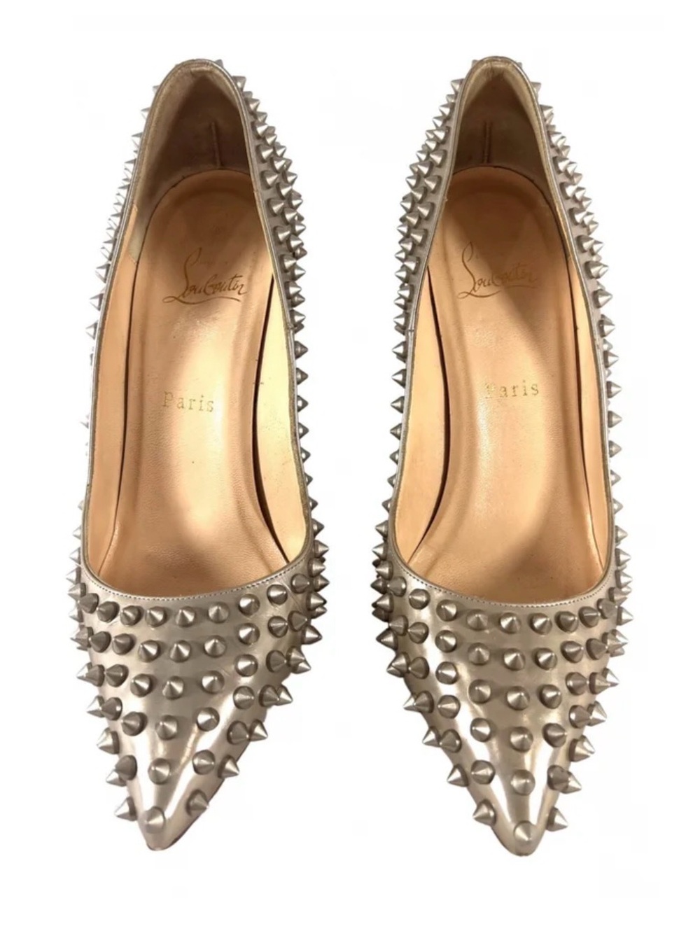Christian Louboutin Metallic Silver Spiked Pointed Heels